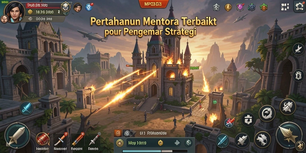 Tangkapan layar MPO303 menunjukkan aksi intens dan menara yang megah.